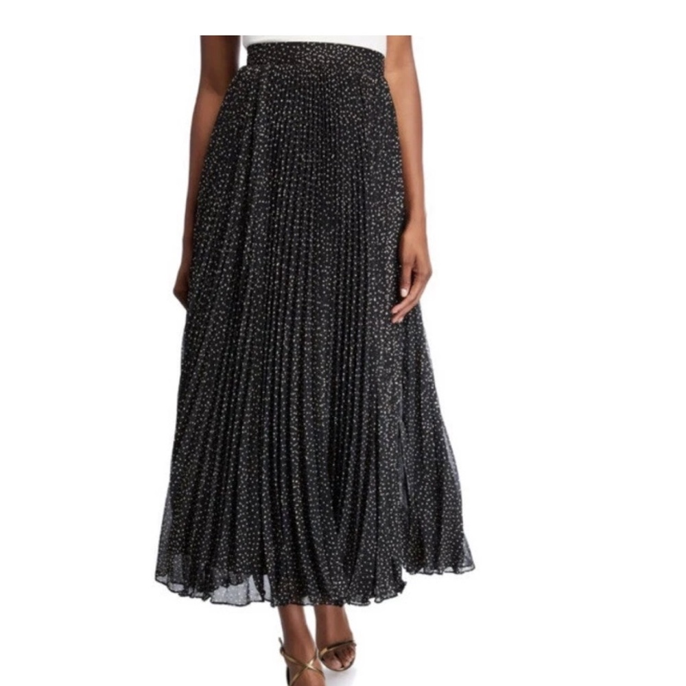 NWT Jill Stuart Black and Gold Polka pleated Skirt SZ 6